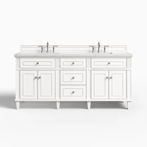 Elodie 72" Double Vanity in Bright White with 3 cm Ethereal Noctis Quartz Top