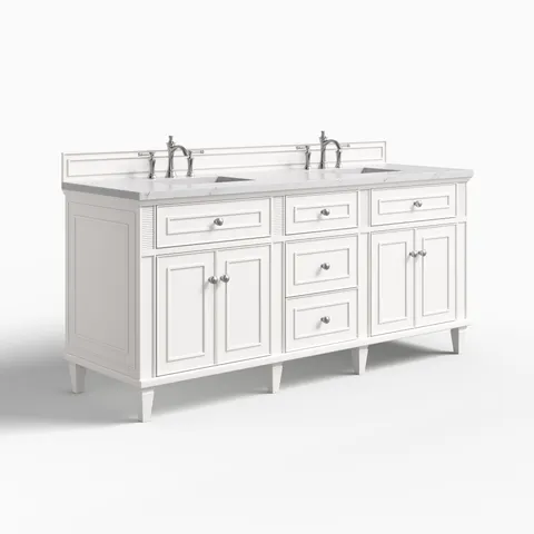 Elodie 72" Double Vanity in Bright White with 3 cm Ethereal Noctis Quartz Top
