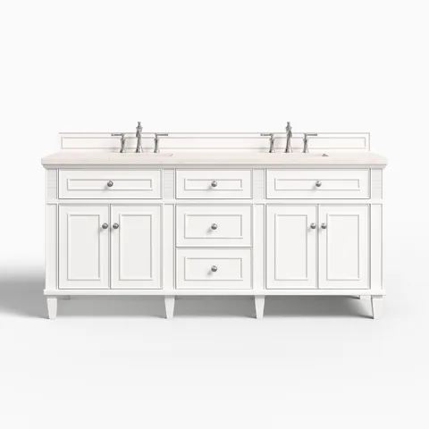 Elodie 72" Double Vanity in Bright White with 3 cm Lime Delight Quartz Top