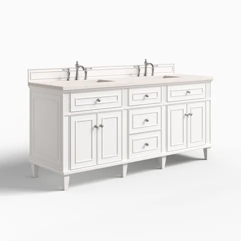 Elodie 72" Double Vanity in Bright White with 3 cm Lime Delight Quartz Top