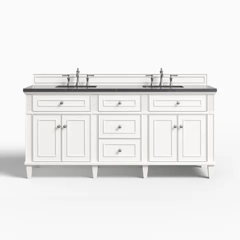 Elodie 72" Double Vanity in Bright White with 3 cm Parisien Bleu Quartz Top