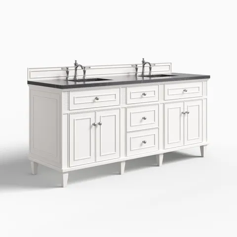 Elodie 72" Double Vanity in Bright White with 3 cm Parisien Bleu Quartz Top