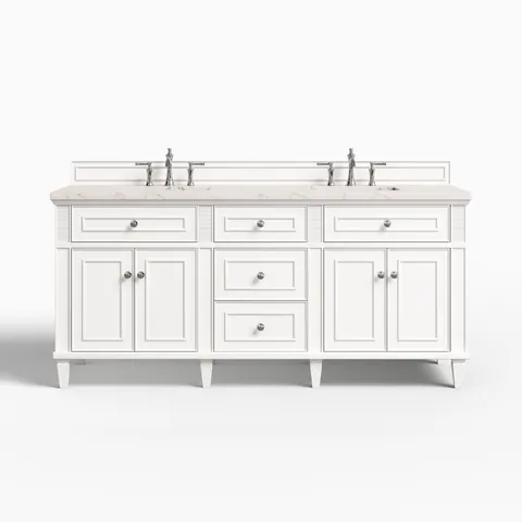 Elodie 72" Double Vanity in Bright White with 3 cm Victorian Silver Quartz Top