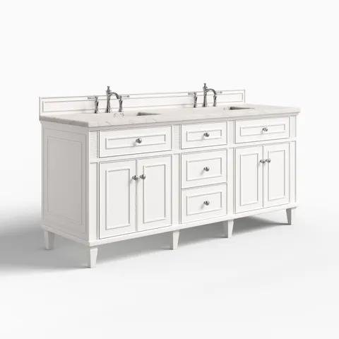 Elodie 72" Double Vanity in Bright White with 3 cm Victorian Silver Quartz Top