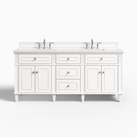 Elodie 72" Double Vanity in Bright White with 3 cm White Zeus Quartz Top
