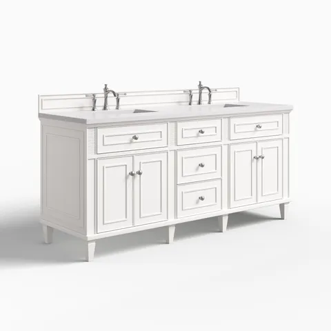 Elodie 72" Double Vanity in Bright White with 3 cm White Zeus Quartz Top