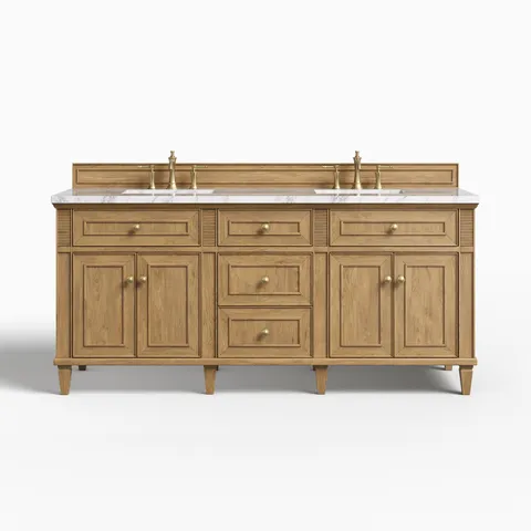 Elodie 72" Double Vanity in Light Natural Oak with 3 cm Carrara White Marble Top
