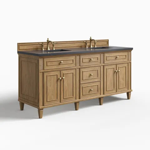 Elodie 72" Double Vanity in Light Natural Oak with 3 cm Charcoal Soapstone Quartz Top