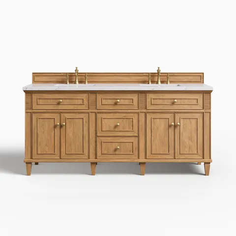 Elodie 72" Double Vanity in Light Natural Oak with 3 cm Ethereal Noctis Quartz Top