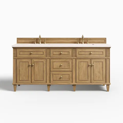 Elodie 72" Double Vanity in Light Natural Oak with 3 cm Lime Delight Quartz Top
