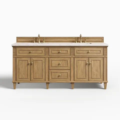 Elodie 72" Double Vanity in Light Natural Oak with 3 cm Victorian Silver Quartz Top