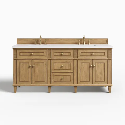 Elodie 72" Double Vanity in Light Natural Oak with 3 cm White Zeus Quartz Top