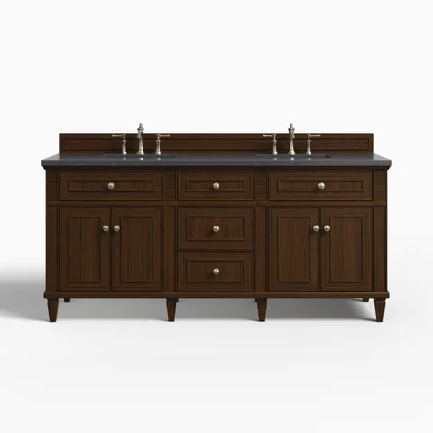 Elodie 72" Double Vanity in Mid-Century Walnut with 3 cm Charcoal Soapstone Quartz Top