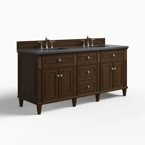 Elodie 72" Double Vanity in Mid-Century Walnut with 3 cm Charcoal Soapstone Quartz Top