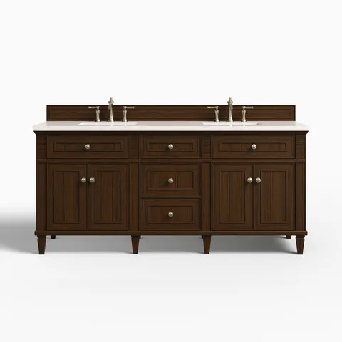 Elodie 72" Double Vanity in Mid-Century Walnut with 3 cm Eternal Jasmine Pearl Quartz Top
