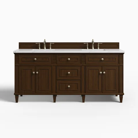 Elodie 72" Double Vanity in Mid-Century Walnut with 3 cm Ethereal Noctis Quartz Top