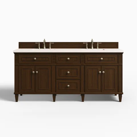 Elodie 72" Double Vanity in Mid-Century Walnut with 3 cm Lime Delight Quartz Top