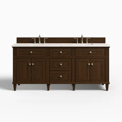 Elodie 72" Double Vanity in Mid-Century Walnut with 3 cm Victorian Silver Quartz Top