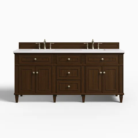 Elodie 72" Double Vanity in Mid-Century Walnut with 3 cm White Zeus Quartz Top