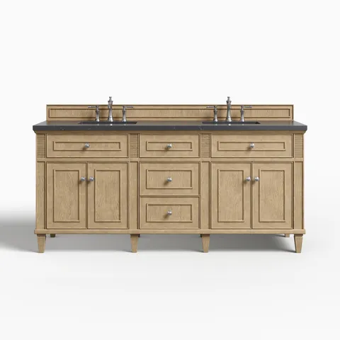 Elodie 72" Double Vanity in Whitewashed Oak with 3 cm Charcoal Soapstone Quartz Top