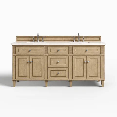Elodie 72" Double Vanity in Whitewashed Oak with 3 cm Eternal Jasmine Pearl Quartz Top
