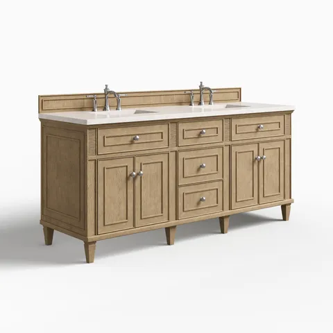 Elodie 72" Double Vanity in Whitewashed Oak with 3 cm Eternal Jasmine Pearl Quartz Top