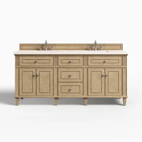 Elodie 72" Double Vanity in Whitewashed Oak with 3 cm Lime Delight Quartz Top