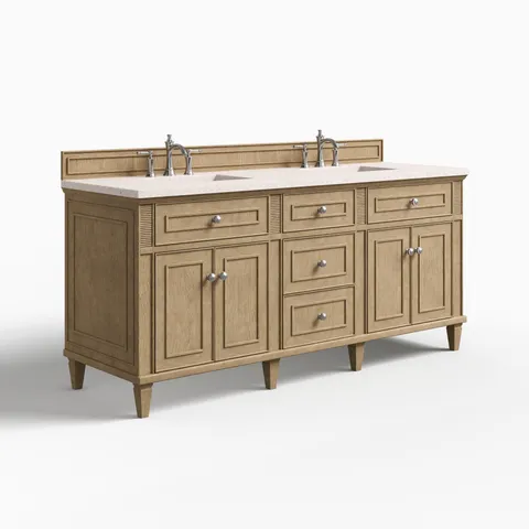 Elodie 72" Double Vanity in Whitewashed Oak with 3 cm Lime Delight Quartz Top