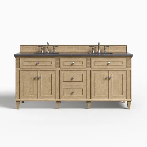 Elodie 72" Double Vanity in Whitewashed Oak with 3 cm Parisien Bleu Quartz Top