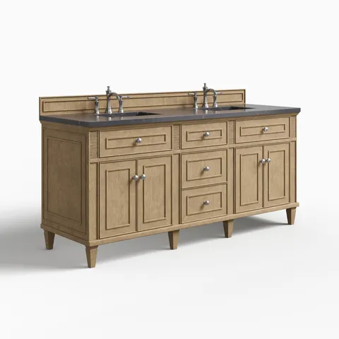 Elodie 72" Double Vanity in Whitewashed Oak with 3 cm Parisien Bleu Quartz Top