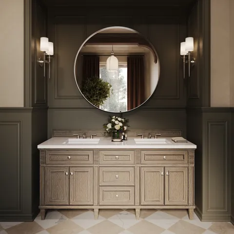 Elodie 72" Double Vanity in Whitewashed Oak with 3 cm White Zeus Quartz Top
