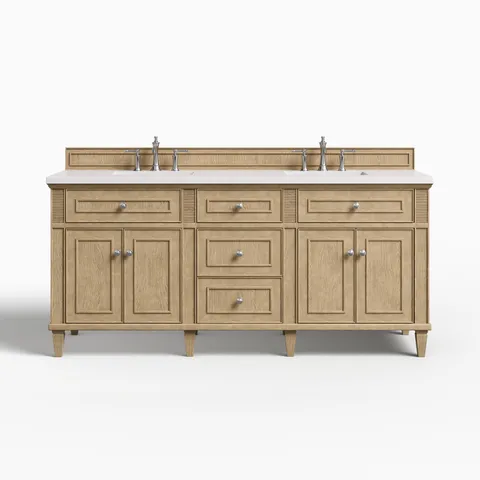 Elodie 72" Double Vanity in Whitewashed Oak with 3 cm White Zeus Quartz Top