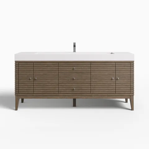 Easton 72" Single Vanity in Whitewashed Walnut with Glossy White Composite Stone Top