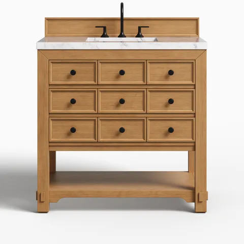 Rosalie 36" Single Vanity in Amber Birch with 3 cm Carrara Marble Top