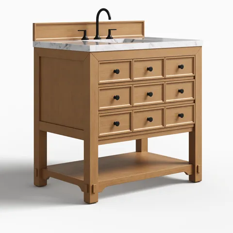 Rosalie 36" Single Vanity in Amber Birch with 3 cm Carrara Marble Top