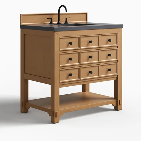 Rosalie 36" Single Vanity in Amber Birch with 3 cm Charcoal Soapstone Quartz Top
