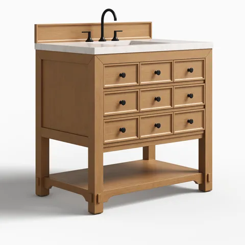 Rosalie 36" Single Vanity in Amber Birch with 3 cm Eternal Jasmine Pearl Quartz Top