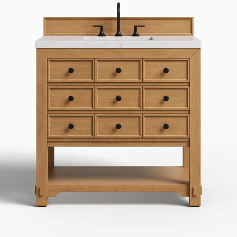 Rosalie 36" Single Vanity in Amber Birch with 3 cm Ethereal Noctis Quartz Top