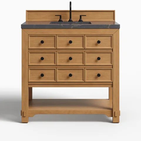 Rosalie 36" Single Vanity in Amber Birch with 3 cm Parisien Bleu Quartz Top