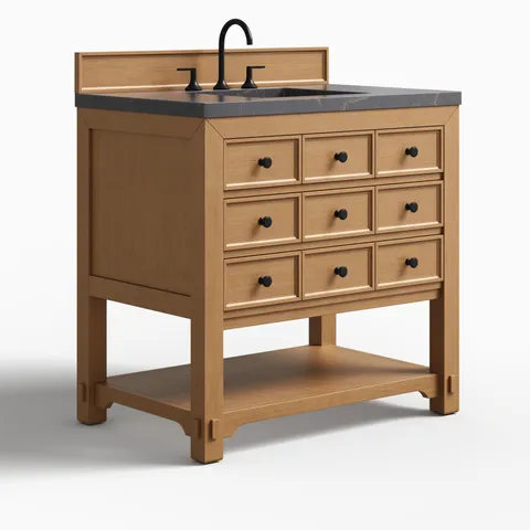 Rosalie 36" Single Vanity in Amber Birch with 3 cm Parisien Bleu Quartz Top