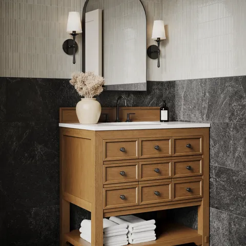 Rosalie 36" Single Vanity in Amber Birch with 3 cm White Zeus Quartz Top