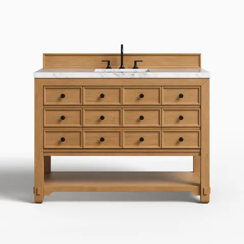 Rosalie 48" Single Vanity in Amber Birch with 3 cm Carrara White Marble Top