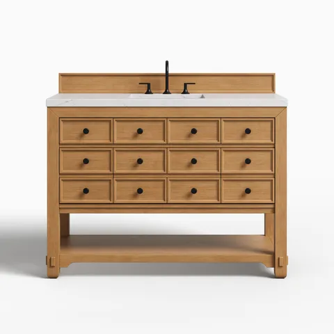 Rosalie 48" Single Vanity in Amber Birch with 3 cm Ethereal Noctis Quartz Top