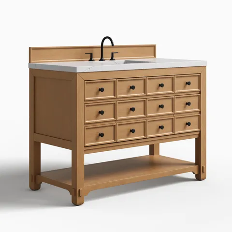Rosalie 48" Single Vanity in Amber Birch with 3 cm Ethereal Noctis Quartz Top