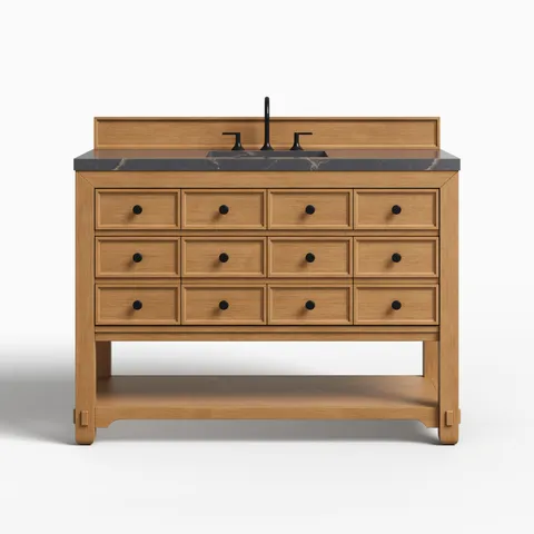 Rosalie 48" Single Vanity in Amber Birch with 3 cm Parisien Bleu Quartz Top