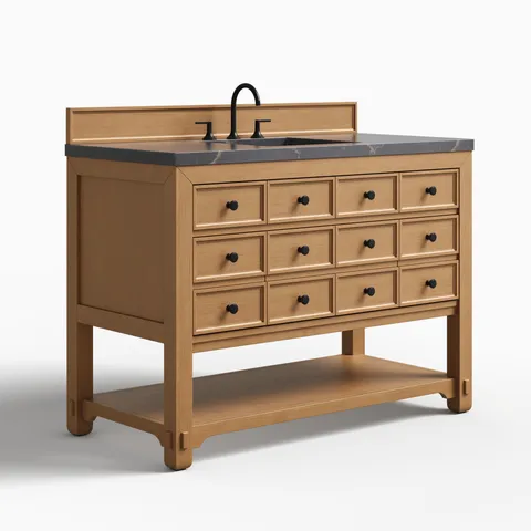 Rosalie 48" Single Vanity in Amber Birch with 3 cm Parisien Bleu Quartz Top