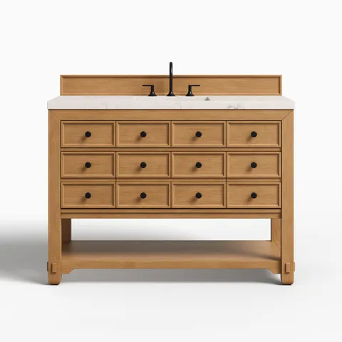 Rosalie 48" Single Vanity in Amber Birch with 3 cm Victorian Silver Quartz Top