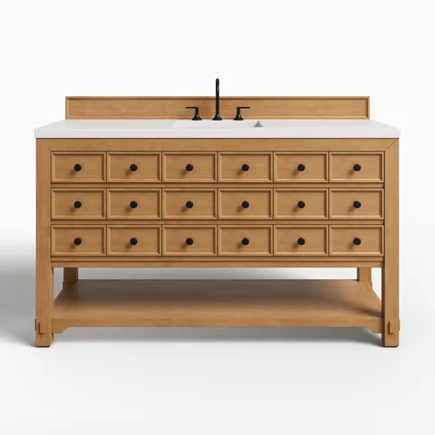 Rosalie 60" Single Vanity in Amber Birch with 3 cm White Zeus Quartz Top