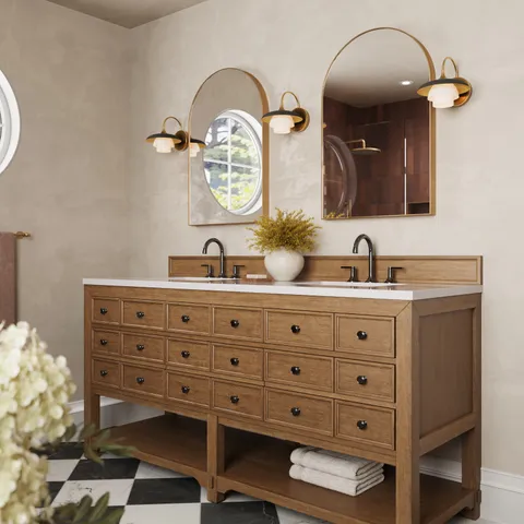 Rosalie 72" Double Vanity in Amber Birch with 3 cm White Zeus Quartz Top