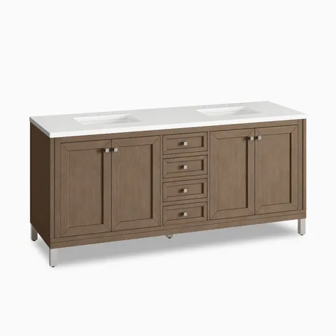 Janelle 72" Double Vanity in Whitewashed Walnut with 3 cm White Zeus Quartz Top